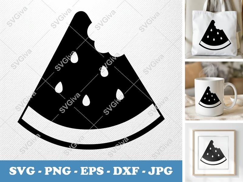 Watermelon Partially Eaten SVG | Puffy Soft Shapes PNG DXF EPS | Cricut Silhouette Cut File