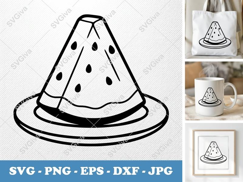 Watermelon Slice SVG, Modern Fruit Design, Summer PNG EPS DXF, Cricut Silhouette Cut File, Food Clipart Vector
