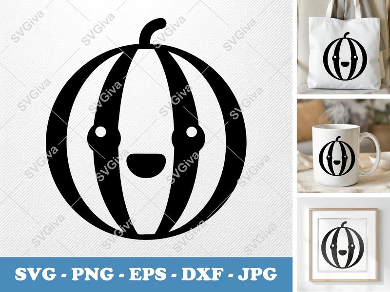 Watermelon SVG, Kawaii Fruit Cut File, Cute Melon Face, PNG, EPS, DXF for Cricut & Silhouette, Modern Summer Design