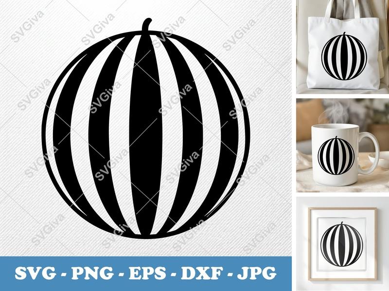 Watermelon SVG | Modern Striped Fruit Design, PNG EPS DXF for Cricut, Silhouette, Vector Clipart, Summer Cut File