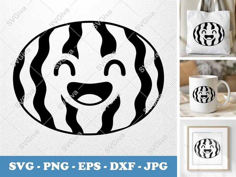 Watermelon with Smiling Face SVG | Puffy Pillow Soft Design | PNG DXF EPS | Cricut Silhouette File