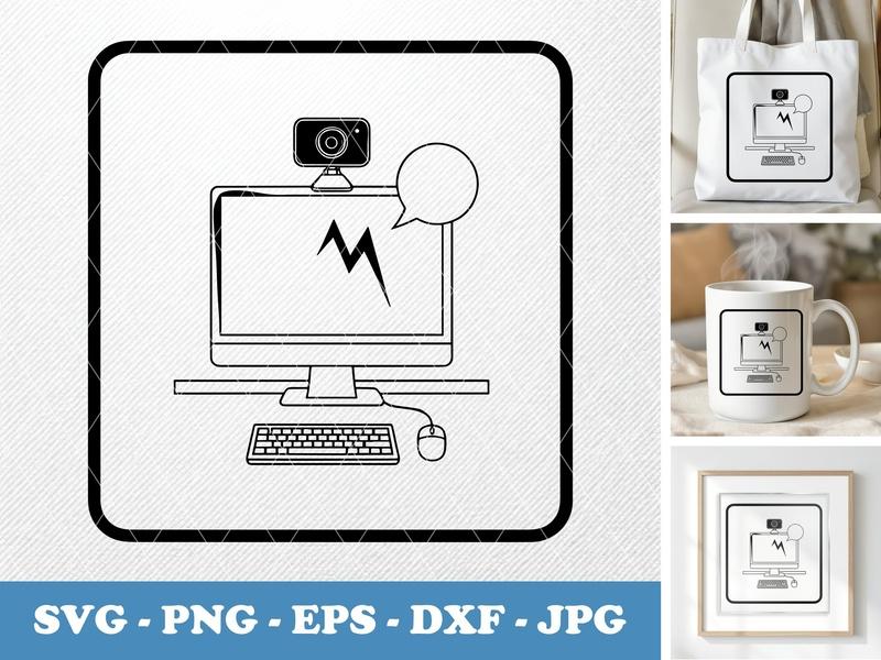 Webcam in active use SVG, Black Fill Contour Line, Monitor Webcam Icon | PNG EPS DXF | Cricut Silhouette File