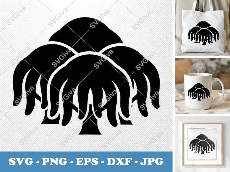 Weeping Willow in a group SVG | Puffy Tree Cut File, Soft Rounded Shapes | PNG EPS DXF for Cricut, Silhouette