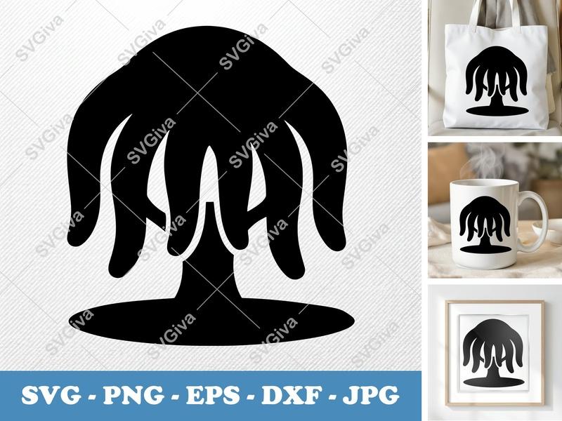 Weeping Willow on a piece of land SVG | Puffy Soft Shapes | Cricut Silhouette Cut File | PNG EPS DXF | Nature Tree Clipart