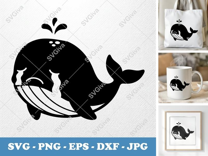 Whale Crying SVG, Sad Whale Cut File, Modern Sea Animal Design, PNG EPS DXF for Cricut & Silhouette