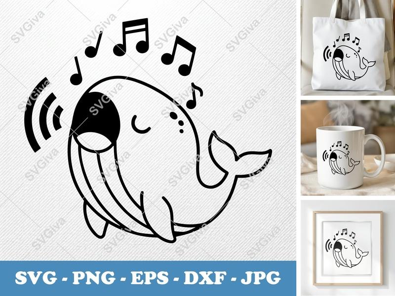 Whale Singing SVG | Friendly Bean-Shaped Design | PNG DXF EPS | Cricut Silhouette File