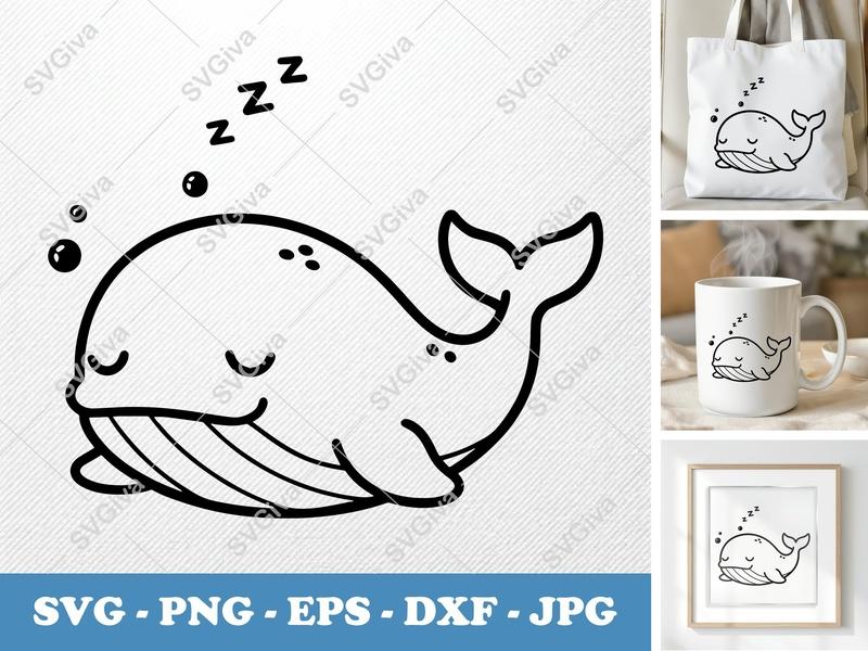 Whale Sleeping SVG | Puffy Cartoon Style Digital Download | Inflated Pillow Soft Forms | PNG DXF EPS | Cricut Silhouette File