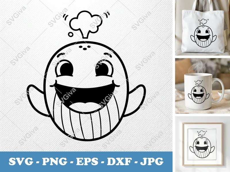 Whale Smiling Happily SVG | Puffy Soft Forms | PNG DXF EPS | Cricut Silhouette Cut File