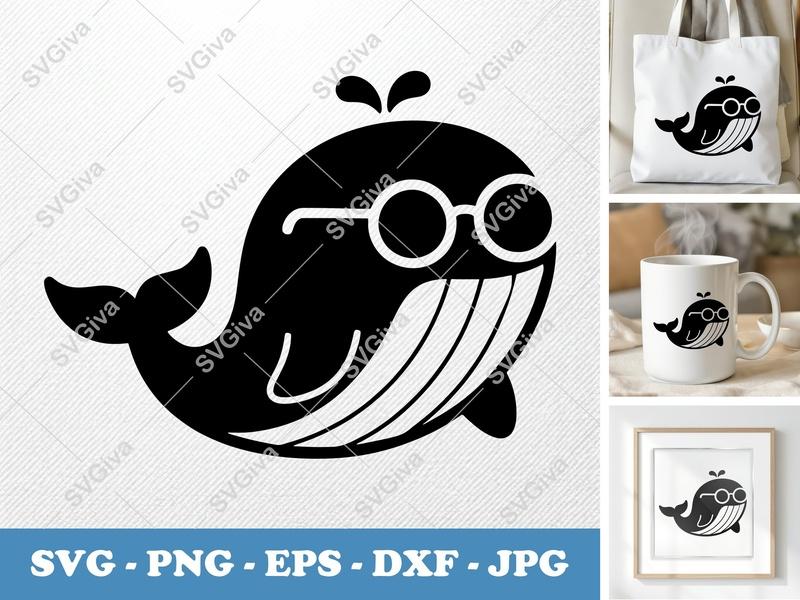 Whale wearing sunglasses SVG, Puffy Pillow-Soft Shapes | PNG DXF EPS | Cricut Silhouette File