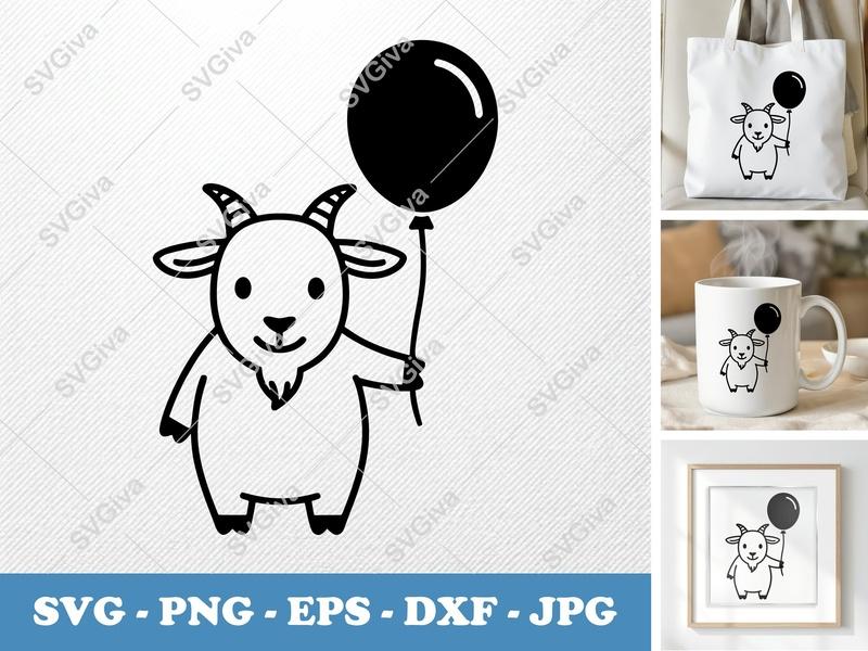 Whimsical Goat & Balloon Art | SVG, PNG, DXF, EPS for Cricut & Silhouette Crafting