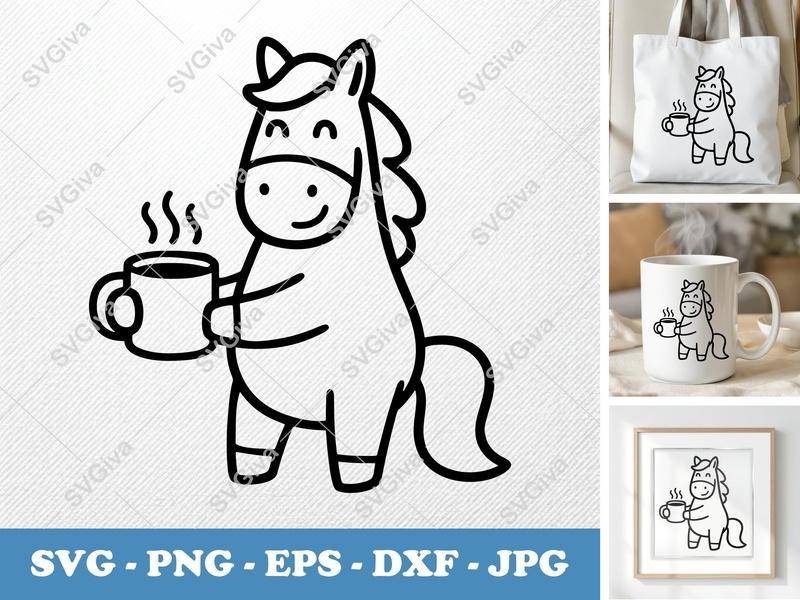 Whimsical Horse Head SVG, PNG, DXF, EPS Files for Cricut & Silhouette | Equestrian Cartoon Mug & Craft Design