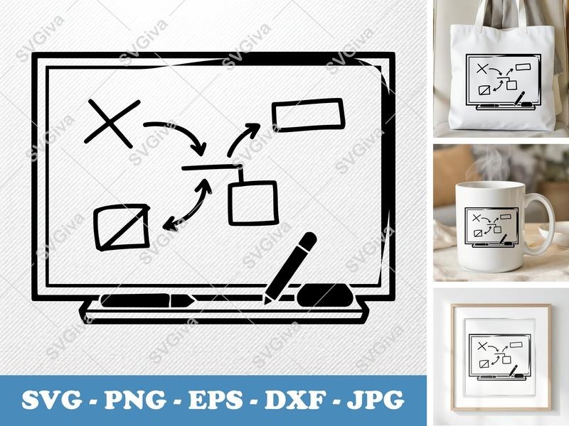 Whiteboard in active use SVG with Flowchart, Marker, Eraser | PNG EPS DXF for Cricut Silhouette
