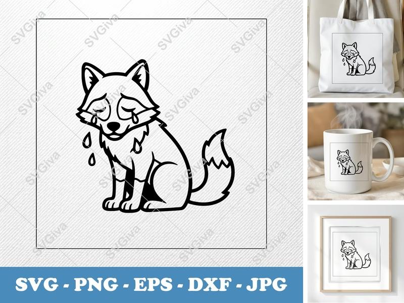 Wolf Crying SVG, Sad Animal Cut File | PNG EPS DXF | Cricut & Silhouette Design | Modern Vector Art