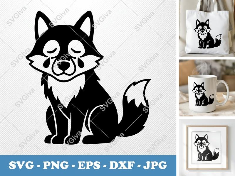 Wolf Crying SVG | Sad Fox Clipart | Animal Vector Cut File for Cricut, Silhouette | PNG EPS DXF | Modern Design
