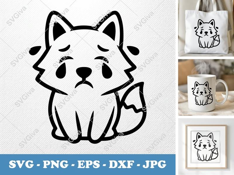 Wolf Crying SVG | Sad Puppy Face | Kawaii Animal SVG, PNG, EPS, DXF for Cricut & Silhouette | Cute Pet Digital File