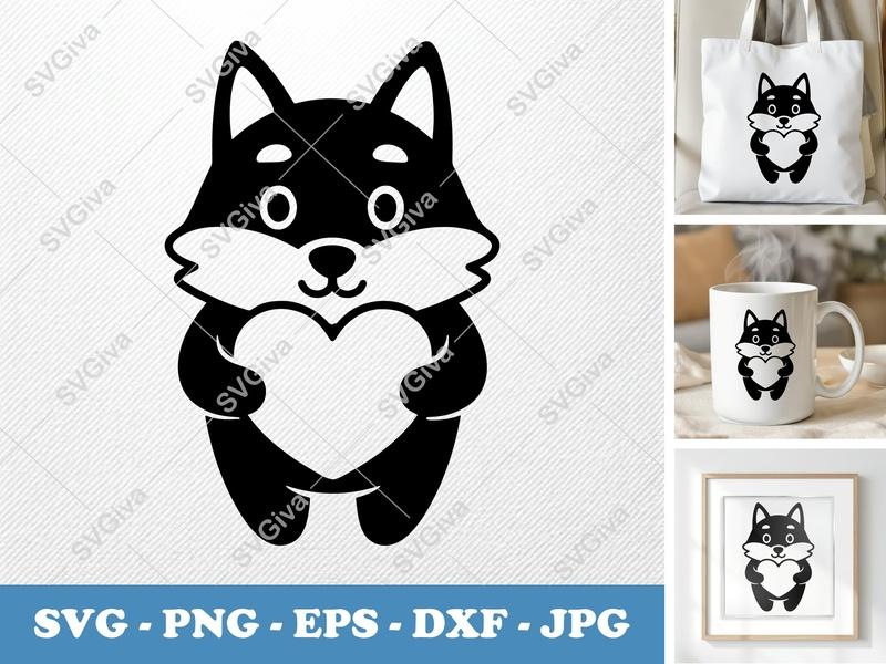 Wolf Holding Heart SVG | Puffy Soft Forms | PNG DXF EPS | Cricut Silhouette Cut File