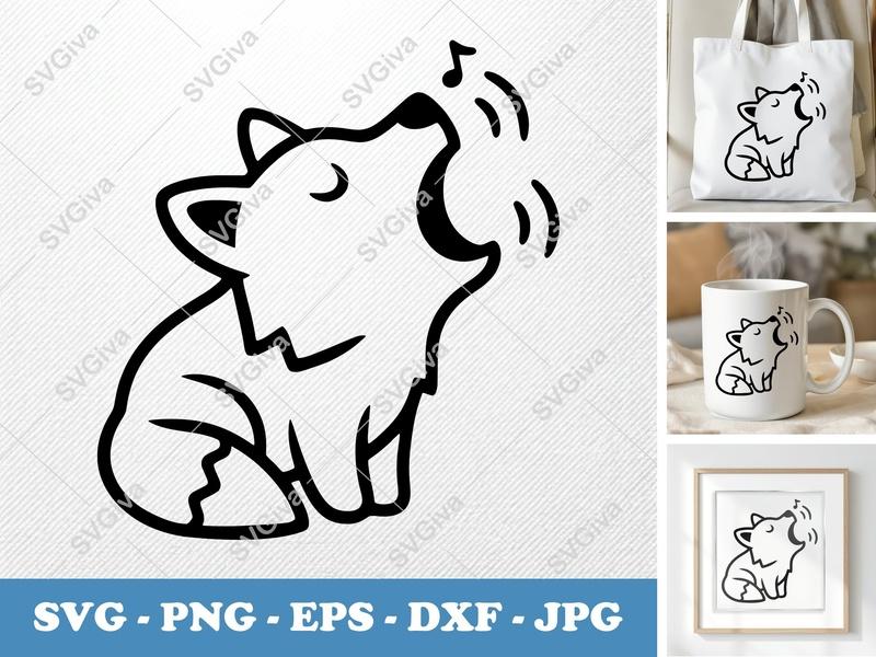 Wolf Howling SVG | Cute Howl Outline | Animal Clipart | PNG EPS DXF for Cricut, Silhouette