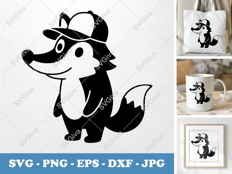 Wolf in a Cap SVG PNG DXF EPS | Cartoon Animal Cut File for Cricut Silhouette Projects
