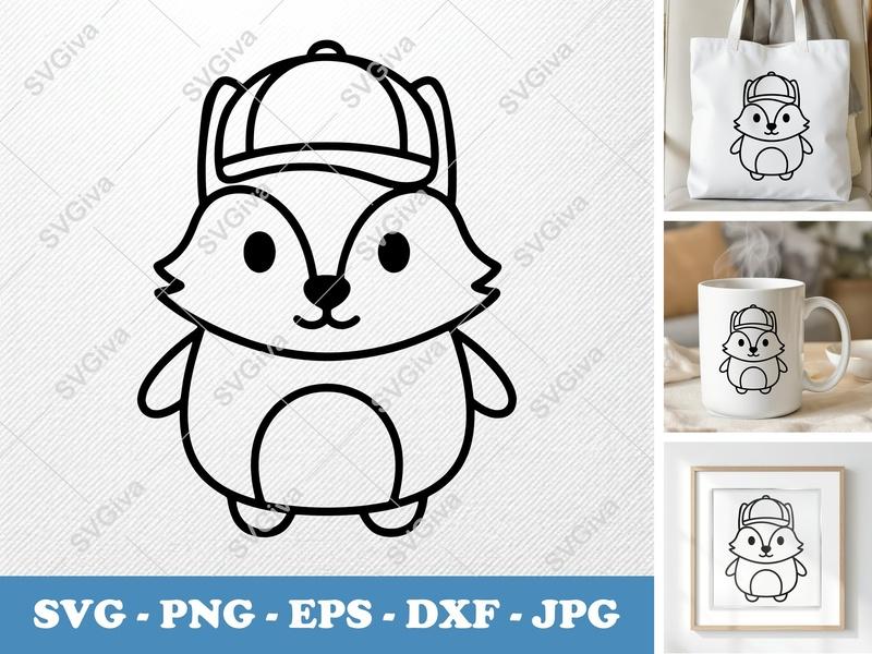 Wolf in a Hat SVG, Friendly Bean-Shaped Animal Cut File | Rounded Body Design, PNG DXF EPS for Cricut & Silhouette