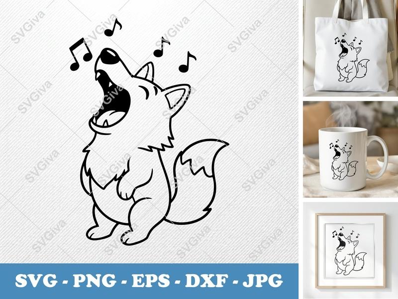 Wolf Singing SVG PNG DXF EPS | Howling Wolf Cut File | Animal Cricut Silhouette Vinyl Decal