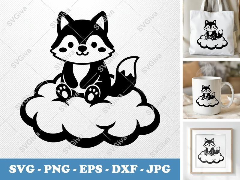 Wolf Sitting on Cloud SVG | Puffy Shapes, Soft Look | PNG, DXF, EPS | Cricut & Silhouette File