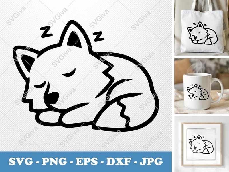 Wolf Sleeping SVG | Cute Animal Sleep Vector | Modern Minimalist Design | PNG EPS DXF for Cricut Silhouette