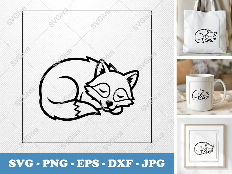 Wolf Sleeping SVG | Friendly Bean-Shaped Animal Cut File | PNG DXF EPS | Cricut Silhouette Design