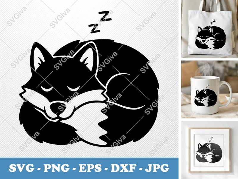 Wolf sleeping SVG | Puffy Pillow-Soft Fox Design | PNG DXF EPS | Cricut Silhouette File