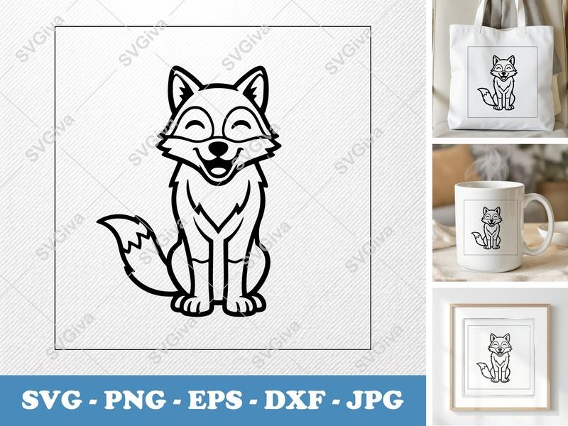 Wolf Smiling Happily SVG | Rounded Friendly Bean-Shaped Design | PNG DXF EPS | Cricut Silhouette File