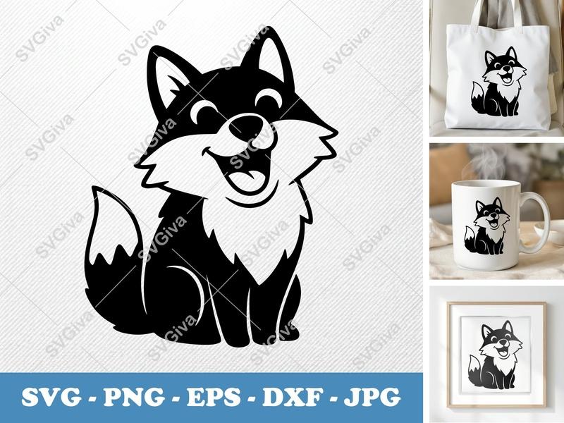 Wolf SVG | Cartoon Happy Fox Cut File | Animal Clipart PNG EPS DXF for Cricut & Silhouette