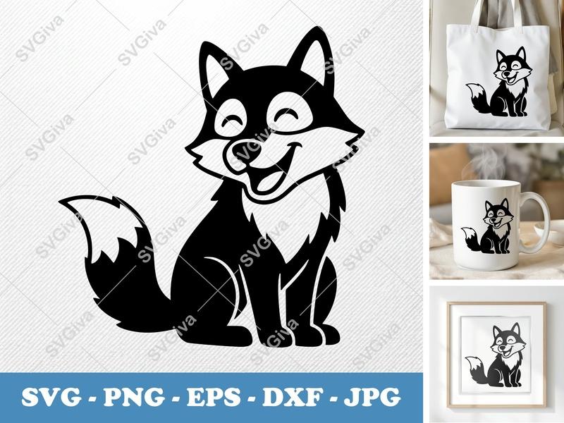 Wolf SVG | Cartoon Happy Fox Cut File | Animal Clipart PNG EPS DXF for Cricut Silhouette Designs