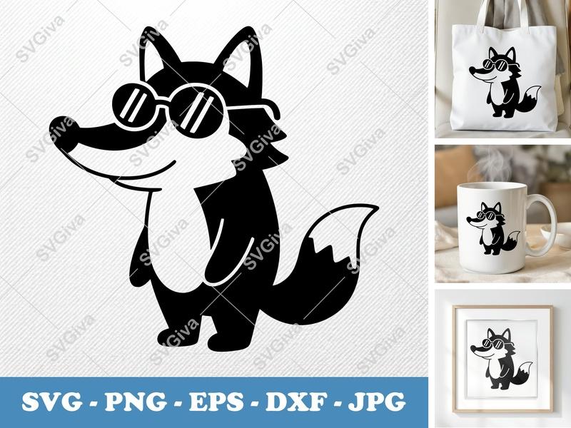 Wolf SVG | Cool Wolf with Sunglasses Cut File, Modern Animal Clipart | PNG EPS DXF for Cricut Silhouette