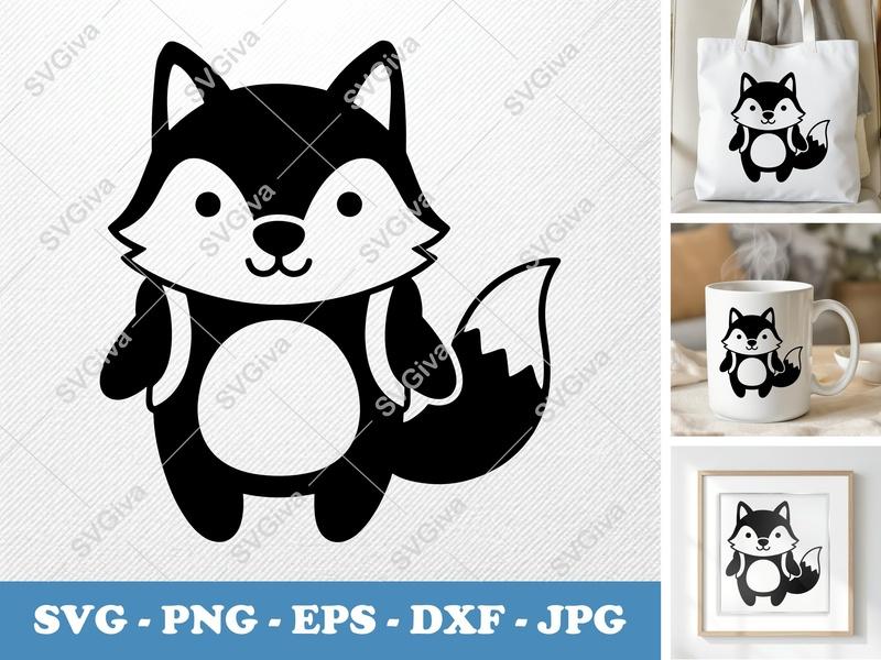 Wolf SVG | Cute Animal Cut File | Modern Cartoon Design | PNG EPS DXF for Cricut & Silhouette | Baby Nursery Clipart