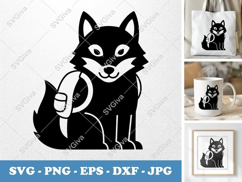 Wolf SVG | Cute Backpack Backpacking Animal Cut File | PNG EPS DXF for Cricut Silhouette | Modern Forest Wildlife Clipart