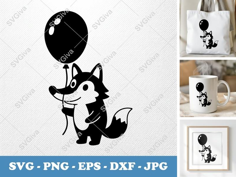 Wolf SVG | Cute Balloon Animal | Cartoon Fox Party Decor | PNG, EPS, DXF for Cricut & Silhouette Crafting