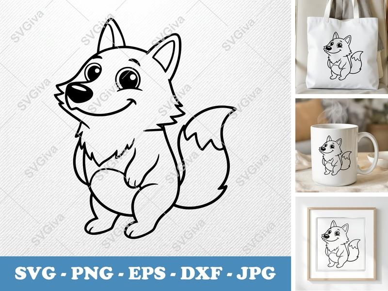 Wolf SVG | Cute Cartoon Animal Cut File | Forest Clipart | PNG EPS DXF for Cricut, Silhouette | Kids Craft Vector