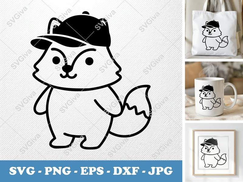 Wolf SVG, Cute Cartoon Wolf with Hat, Animal Clipart | PNG EPS DXF | Cricut Silhouette File, Wild Animal Vector Art