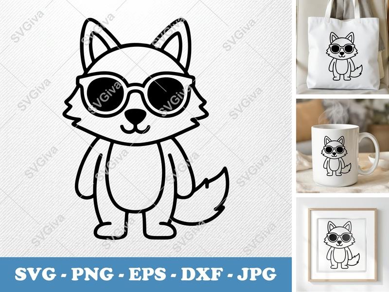 Wolf SVG | Cute Wolf with Sunglasses | Animal Clipart | PNG EPS DXF for Cricut Silhouette Cutting Machines