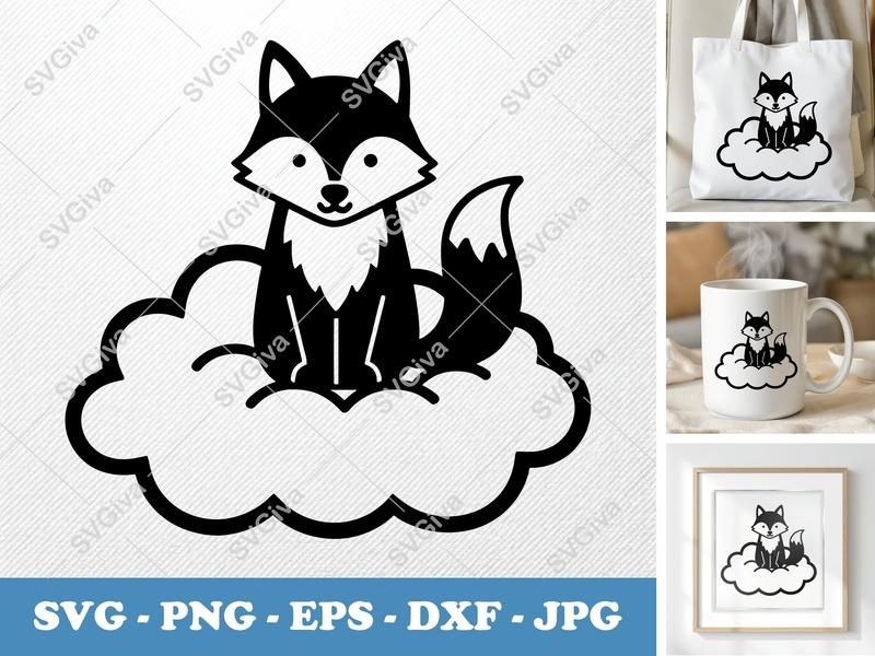 Wolf SVG | Modern Clean Design | Animal on Cloud Cut File | PNG EPS DXF for Cricut, Silhouette