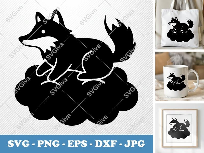 Wolf SVG | Modern Silhouette on Cloud | PNG EPS DXF | Cricut & Silhouette Cut File | Animal Vector Art