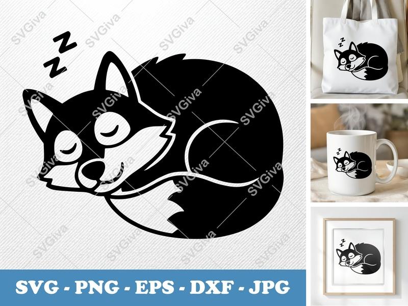 Wolf SVG | Sleeping Fox Cartoon | Cute Animal Digital Design | PNG EPS DXF for Cricut Silhouette