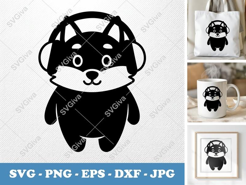 Wolf Wearing Headphones SVG | Puffy Soft Forms PNG DXF EPS | Cricut Silhouette Cut File