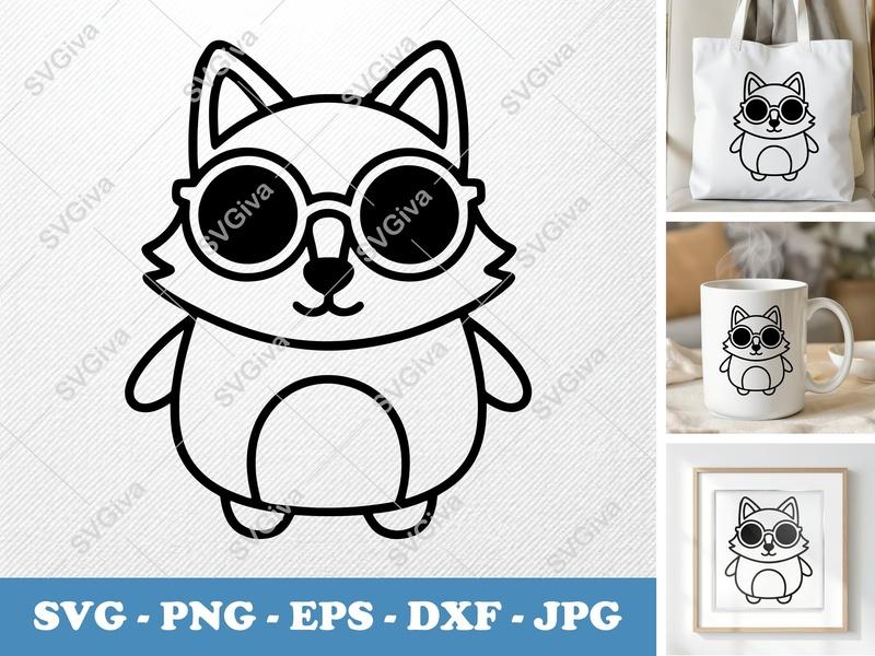 Wolf wearing sunglasses SVG, Friendly Rounded Bean-shaped design | PNG DXF EPS | Cricut Silhouette Cut File