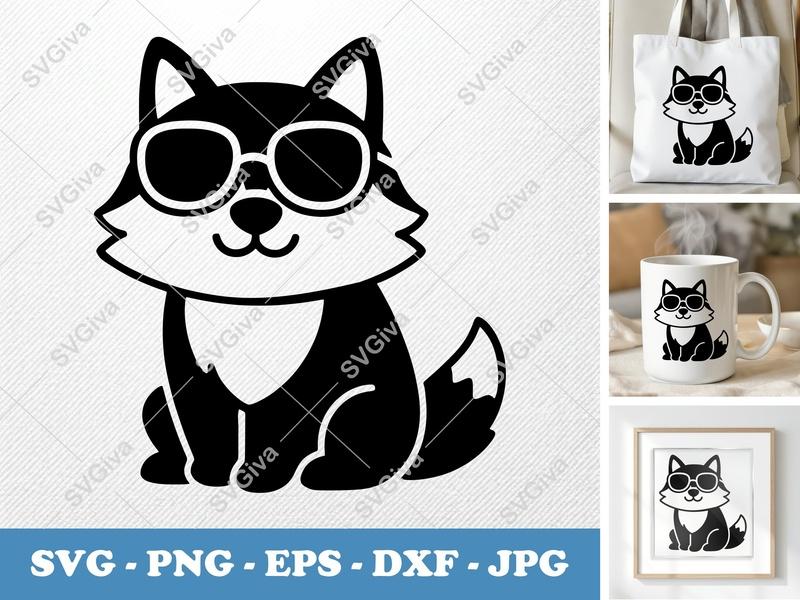 Wolf wearing sunglasses SVG, Puffy Soft Shapes PNG DXF EPS | Cricut Silhouette Cut File