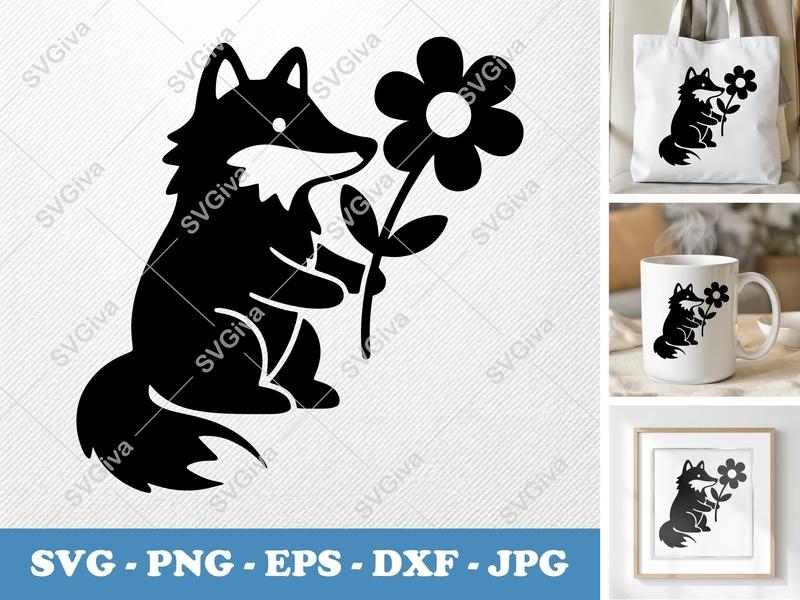 Wolf with Flower SVG | Modern Clean Design | Animal Clip Art PNG EPS DXF | Cricut Silhouette Cut File