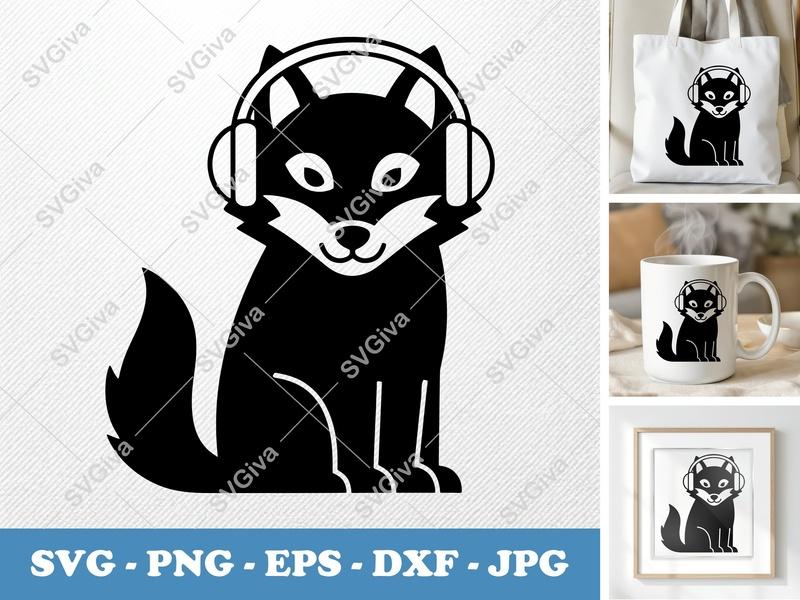 Wolf with Headphones SVG | DJ Animal Cut File | Music Lover Clipart | PNG EPS DXF for Cricut, Silhouette, Vinyl Decal