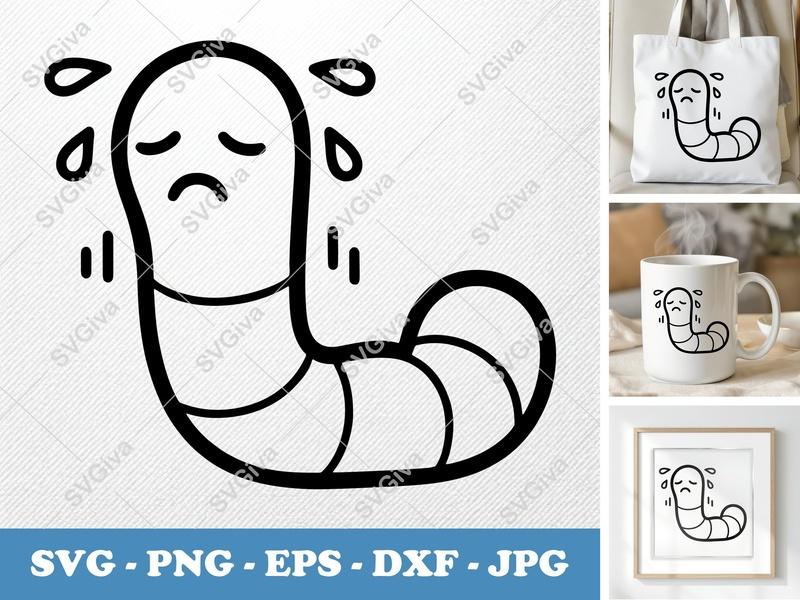 Worm Crying SVG | Friendly Bean-Shaped Design | PNG DXF EPS | Cricut Silhouette Cut File