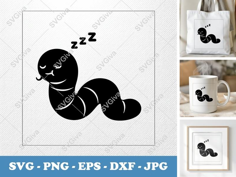 Worm Sleeping SVG | Puffy Soft Forms | PNG DXF EPS | Cricut Silhouette | Cute Cartoon Animal Cut File