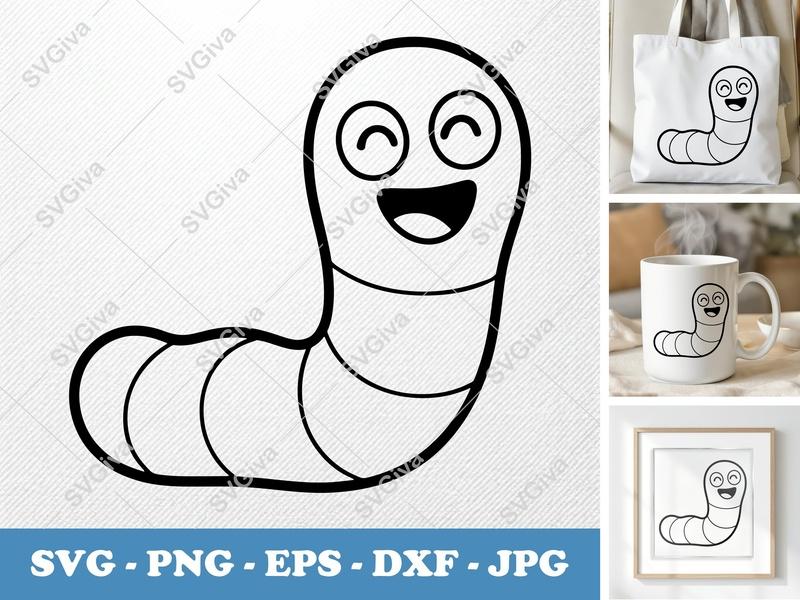 Worm Smiling Happily SVG | Puffy Soft Forms Cut File | PNG DXF EPS for Cricut Silhouette