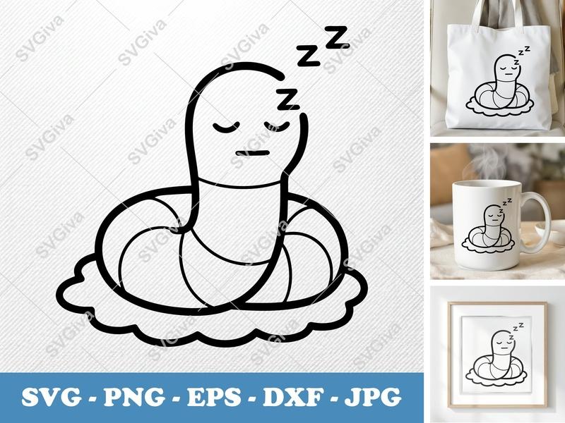 Worm SVG, Sleeping Worm Cut File, Cute Worm Clipart, Zzz Sleepy Worm PNG EPS DXF for Cricut & Silhouette, Modern Animal